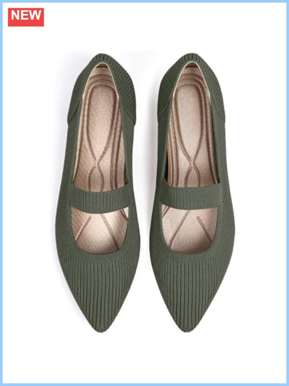 Women's Knit Mary Jane Flats Pointed Toe Washable Comfortable